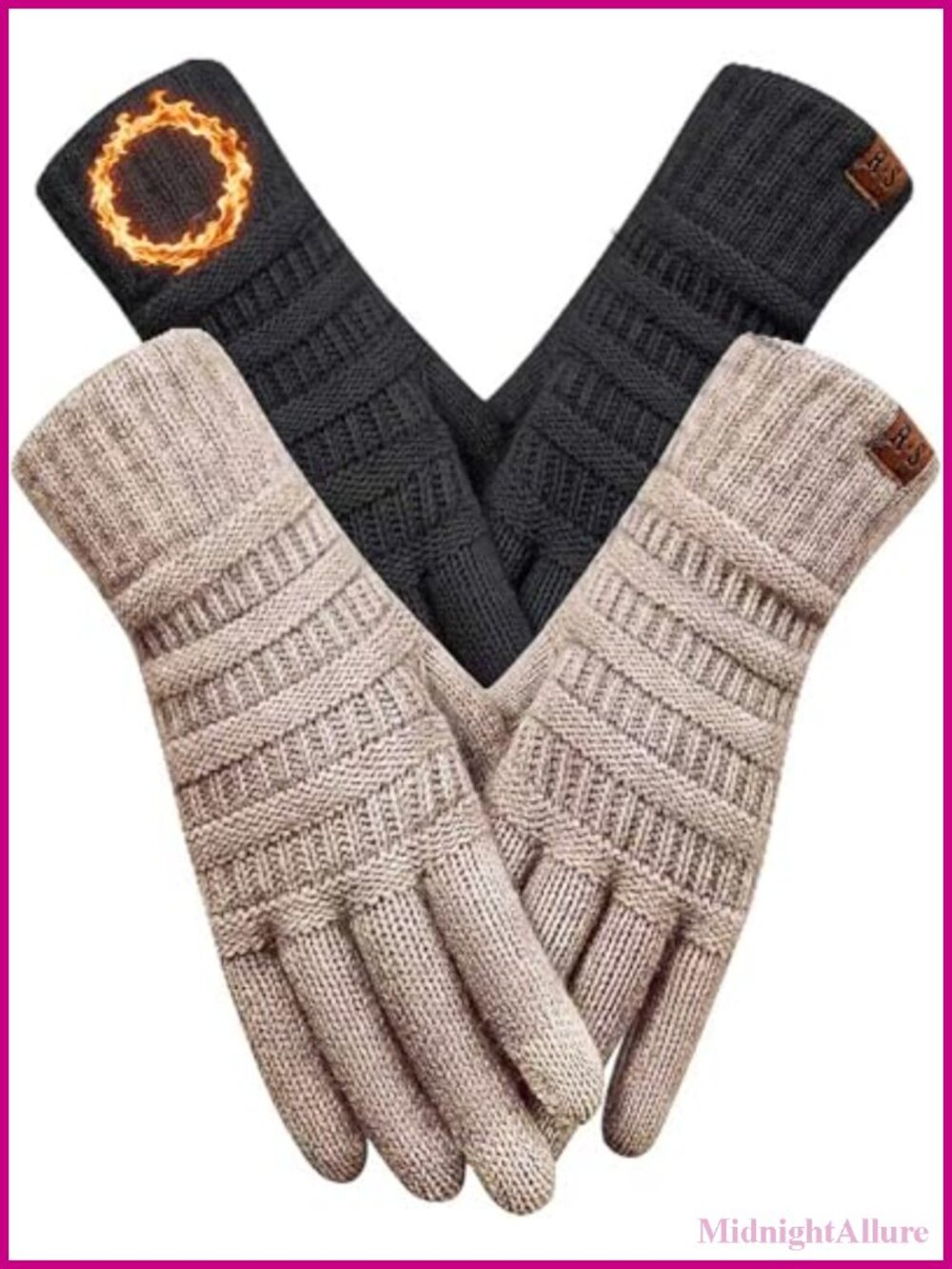 2 Pairs Winter Gloves for Women Touch Screen Warm Knit Thermal Gloves Cold